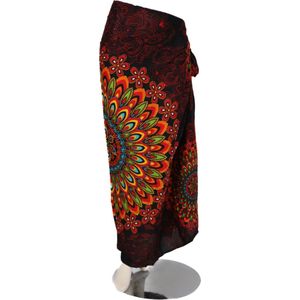 Om Namaste - Sarong - Rood - Bloemrijke Mandala - 170x110 cm