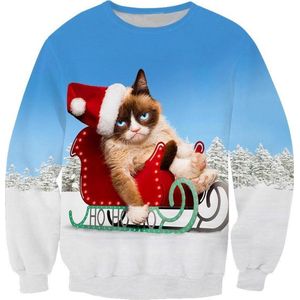 Grumpycat in arreslee Foute kersttrui - Maat: S - Kerstmis trui - Heren kersttrui - Dames kersttrui - Foute kersttruien - Kerst outfit - Kerstkleding - Lelijke kersttrui - Gekke kersttrui -