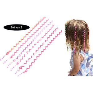 Magische hair twister – hippe haar accessoires / armbandjes met kraaltjes – roze hair wave tool met kraaltjes – 6 stuks haar wraps – uitdeelcadeautjes voor feestjes en partijtjes – 23 cm