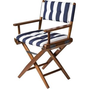 Regisseursstoel Teak DeLuxe met Navy Wit kussenset (Geolied)