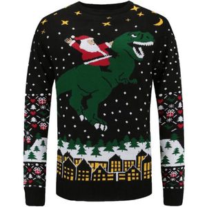 Kerstman op een T-rex Foute kersttrui - Maat: S - Gebreide kersttrui - Heren kersttrui - Dames kersttrui - Foute kersttruien - Kerst outfit - Kerstkleding - Lelijke kersttrui - Gekke kersttrui -
