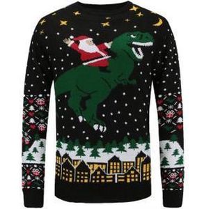 Kerstman op een T-rex Foute kersttrui - Maat: M - Gebreide kersttrui - Heren kersttrui - Dames kersttrui - Foute kersttruien - Kerst outfit - Kerstkleding - Lelijke kersttrui - Gekke kersttrui -