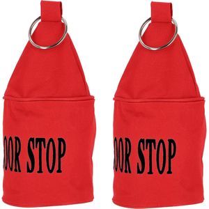 Deurstopper - set van 2 stuks - rood canvas met ring - gevuld met zand - functionele hoogste: 16 cm