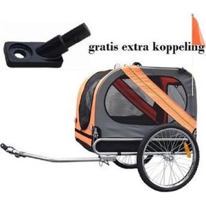 hondenfietskar + Extra koppelstuk grijs/oranje tot max: 40