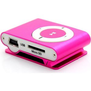 Mini MP3 speler + clip, oordopjes en data kabel (excl. geheugenkaart) - roze