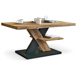 Viosimc salontafel in de woonkamer in Wotan eiken en zwart met plank, modern centraal voor thee en koffie. Strak ontwerp en perfecte keuze - een stijlvolle aanvulling op iedereen