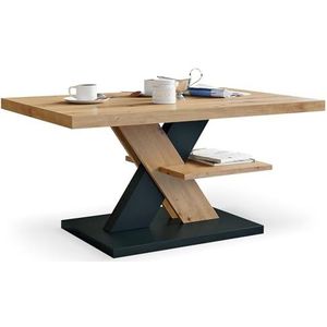 Viosimc Artisan salontafel in eiken en zwart met functionele plank, ideaal voor een moderne woonkamer en harmonieus bij uw tv-meubel