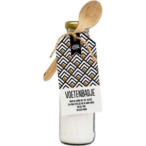 100% Leuk - Luxe Voetenbadje - Zeezout met Gember - Relaxmoment - Glazen Fles met Houten Lepel