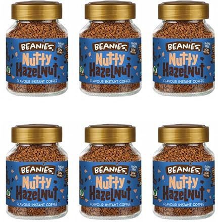 6X Beanies Nutty Hazelnoot Flavoured Instant Coffee Potten: 50g per pot