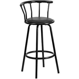 Flash Furniture Crown Back metalen barkruk met vinyl draaibare stoel, zwart, set van 1