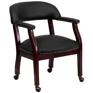 Flash Furniture Luxe conferentiestoel – gevoerde ontvangststoel van zwart leer – bureaustoel met wielen ideaal voor commercieel en privégebruik – zwart