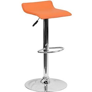 Flash Furniture Moderne barkruk van vinyl, in hoogte verstelbaar, met verchroomde bodem, metaal, oranje, 50,8 x 46,35 x 27,3 cm