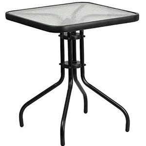Flash Furniture Tafel, vierkant, gehard glas, metaal modern 23.5 inches doorzichtig/zwart