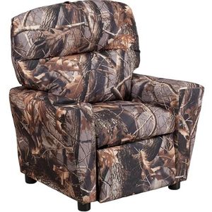 Flash Furniture Hedendaagse Beige Vinyl Kids Recliner met Cup houder hedendaags 66.040000000000006 x 53.34 x 53.34 cm Camouflage stof