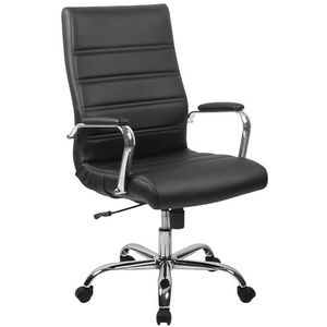 Flash Furniture Ergonomische bureaustoel van leer met hoge rugleuning en verchroomde armleuningen en kantelbare vergrendelingshendel, zwart