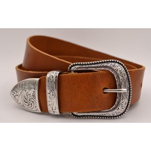 Dames - Heren riem van cognac Italiaans echt leder - 4cm brede western riem – maat 95