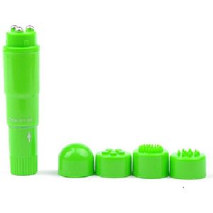 Pocket Rocket vibrator met 4 verschillende opzetstukken (groen)