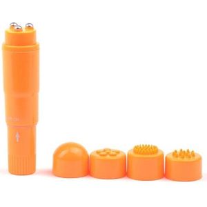 Pocket Rocket vibrator met 4 verschillende opzetstukken (oranje)
