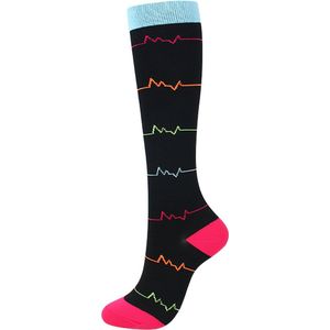 Kousen, Compressie, ziekenhuis print ( zwart blauw roze )