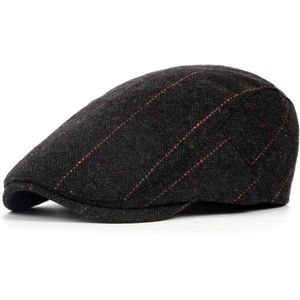 Flat Cap Zwart met Streep - Platte Pet - Ivy Cap - Herringbone