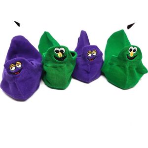 Grappige enkel sokken met Smiley hak (2paar) paars, groen