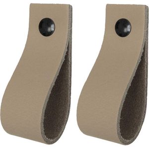 2x Leren handgrepen 'de lus' - maat L (22,2 x 2,5 cm) - TAUPE - incl. 3 kleuren schroefjes (handgreepjes - leren grepen - greepjes - leren lusjes)