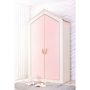 Cento Pink 2-deurs kledingkast roze huisje meisjeskamer - schappen - hanggedeelte