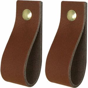 2x Leren handgrepen 'de lus' XS - LICHTBRUIN (12,6 x 2,5 cm) - incl. 3 kleuren schroefjes (handgreepjes - leren grepen - greepjes - leren lusjes)