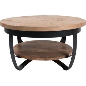 Salontafel Rond 70CM - bijzettafel - Bruin & Zwart - Mangohout & Metaal