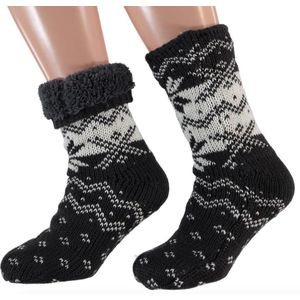 Huissokken - Antraciet Print - Gevoerd - Antislip - Unisex