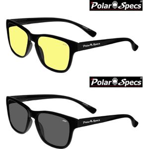 Combinatievoordeel Polar Specs® Polariserende Nachtbril + Polariserende Zonnebril Wave Classic PS9011 – Shiny Black – Polarized – Small – Unisex