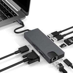8 in 1 Usb C Adapter | Type-C naar HDMI (4K), 2x USB 3.0 Ports, SD TF Card Reader, USB-C Charging, VGA Port, Ethernet/Lan port Hub | o.a. compatible to Apple Macbook | Chromebook | IMAC | Surface | XPS | Dell | Lenovo | Samsung