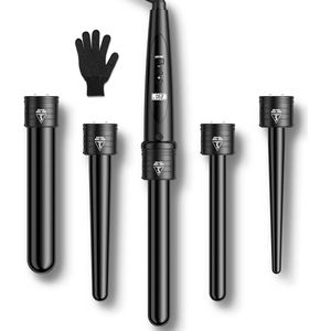 Intelectro 5 in 1 Krultang - Creëer Perfecte Krullen met onze Tourmaline & Ceramic Krultang met 5 Opzetstukken! - LCD Scherm - 80°C tot 230°C - Zwart - Levering Sneller dan Aangegeven!