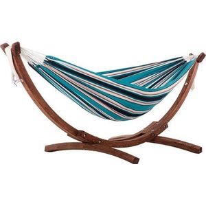 Vivere Double Sunbrella Hangmat met Massief Houten Standaard - Surfside