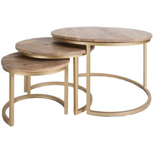 Home67 - Salontafel Bart - Set van 3 - Goud - Mangohout