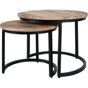 Home67 - Jelle - Salontafel Set van 2 - Mangohout - Zwart Metaal