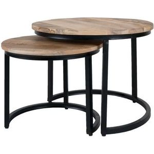 Salontafel Alex - Set van 2 - ø42,5 cm + ø57,5 cm - Hout/Metaal - Zwart frame - Industriële look - Bijzettafel