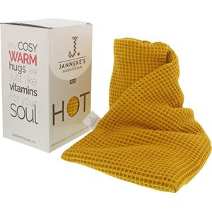 Janneke's Warmtesjaal - Okergeel - Extra Lang - Gevuld met Biologisch Lijnzaad - Afneembare Wafelstof Hoes