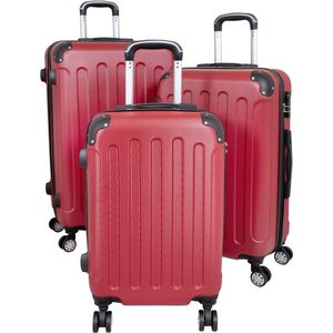 Travelsuitcase - Kofferset Avalon - 3 delig - Reiskoffers met cijferslot en op wielen - ABS - rood - handbagage en ruimbagage