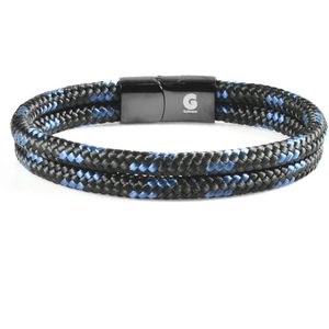 Heren Armband Dubbel Nylon 20,5cm NOA Magnetisch Galeara Design Zwart - Blauw
