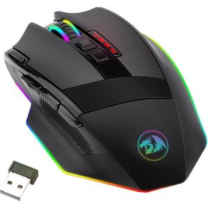 Redragon Sniper Pro M801P draadloze RGB gaming muis met Quick-Fire knop| Ergonomisch met duimsteun | Verstelbaar tot 16000 DPI |  verbinding via 2.4 Ghz adapter of USB-C kabel | professionele software