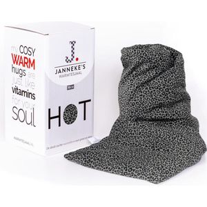 Janneke's Warmtesjaal - pittenzak - lijnzaad- extra lang - luipaardprint kakigroen