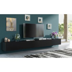Pro-meubels - Hangend Tv meubel - Tv kast - Tunis - Mat zwart - 300cm 2x150cm