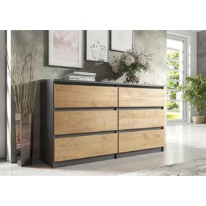 Pro-meubels - Ladekast Stamford - Antraciet/Eiken - 138cm -  Commode - 6 lades