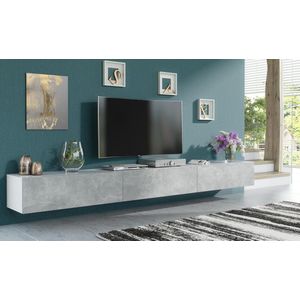 Pro-meubels - Zwevend Tv-meubel - TV kast - Tunis - Wit - Betonlook - 300cm - 3x100cm