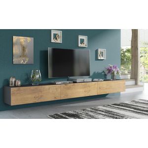 Pro-meubels - Zwevend Tv-meubel - Tv kast - Tunis - Antraciet-Eiken - 300cm 3x100cm