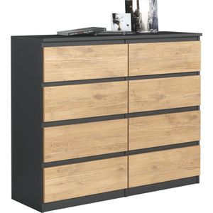 Pro-meubels - Ladekast - Ibis - Antraciet/Eiken - 120cm - Commode