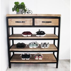 Industriële schoenenkast hout en metaal ""Denver"" - 110 x 30 x 100 cm