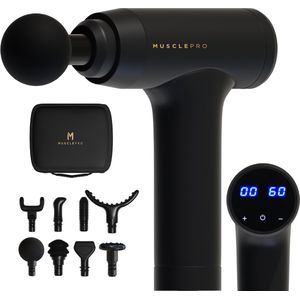 MusclePro Prime - 12V massage gun - inclusief koffer- professioneel massage apparaat - massage pistool - spier massage - sport massage - 8 mondstukken - 99 snelheden - zwart - krachtig en draadloos