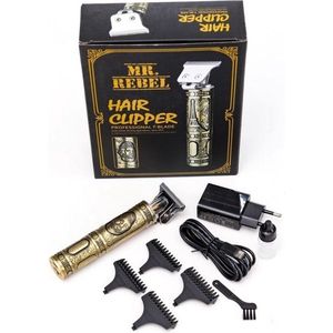 MR.REBEL Hair Clipper Professional T-Blade Tondeuse - baardtrimmer USB-oplaadbaar snoerloze elektrische kapsalon T-Blade trimmer voor mannen goud -0 - 1 - 2 - 3- 4 mm